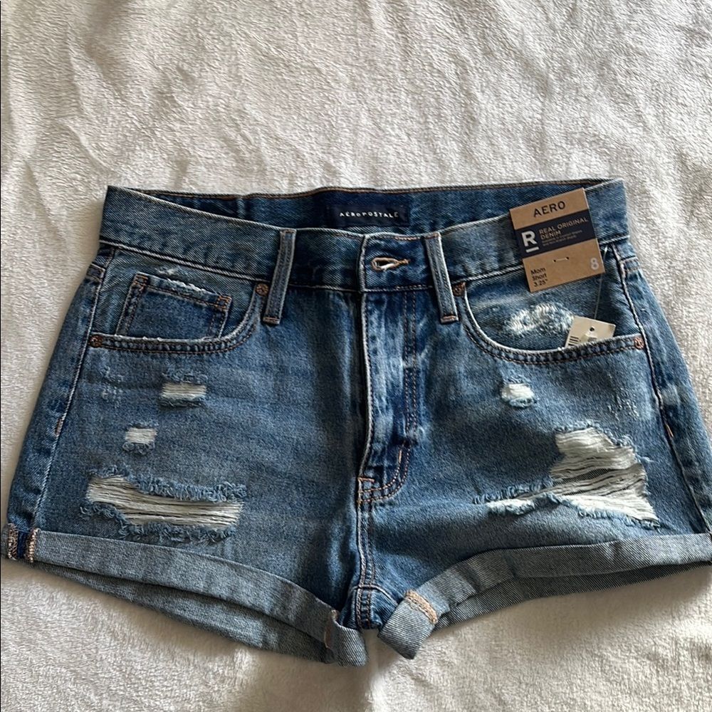 Aeropostale Blue Jean Shorts with Distressed Cuffed Design